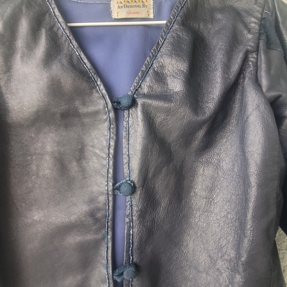 Vintage Black and Navy Leather Jacket and Skirt Set - Picture 5 of 13